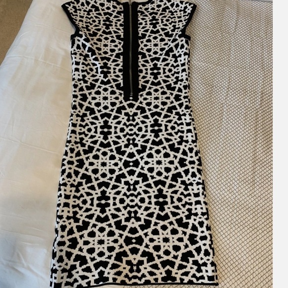 Torn by Ronny Kobo (Small) Black & White Patterned Body-con Sweater Mini Dress - Picture 10 of 13
